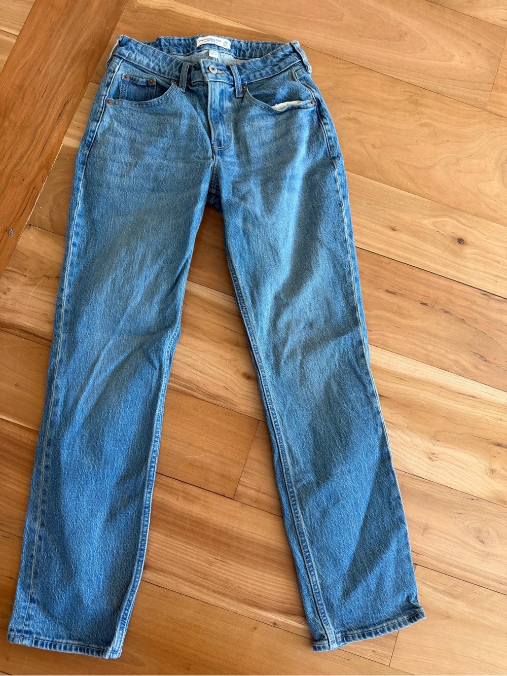 Abercrombie & Fitch Curve Love 90s Straight Mid Rise Blue Denim Jeans 25 regular